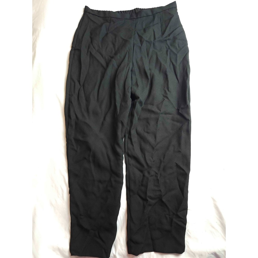 Leslie Fay Pants Womens Size 14P Black Tapered Ankle Pull On Flat Front Casual